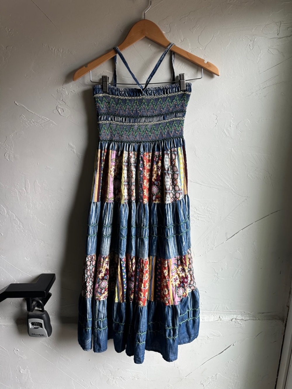 Sacred Threads Patchwork Denim Boho Dress Y2K Festival Cottagecore One Size